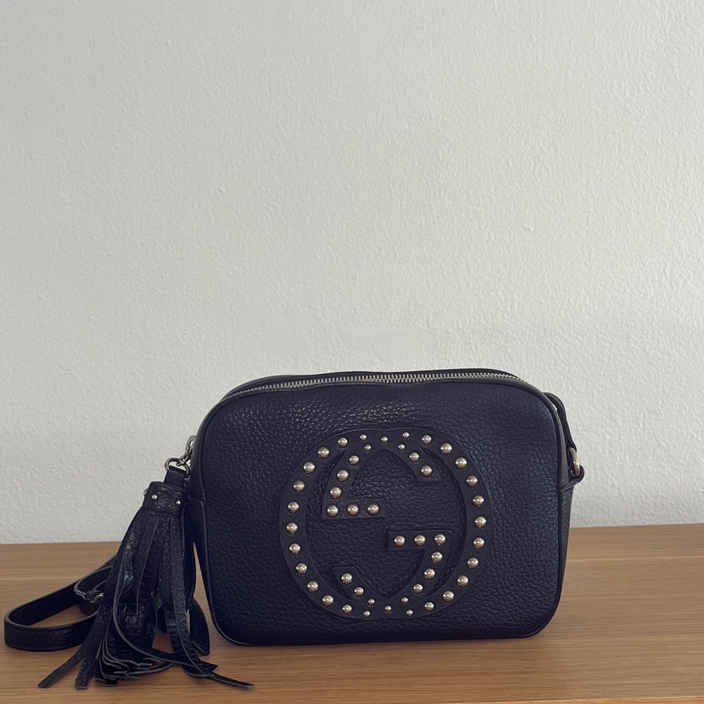 GUCCI Pebbled Calfskin Soho Studded Disco Bag in Black - Picture 9 of 13
